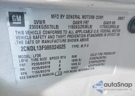 2008 Chevrolet Equinox Ls из США, поврежденный, VIN 2CNDL13F986024925